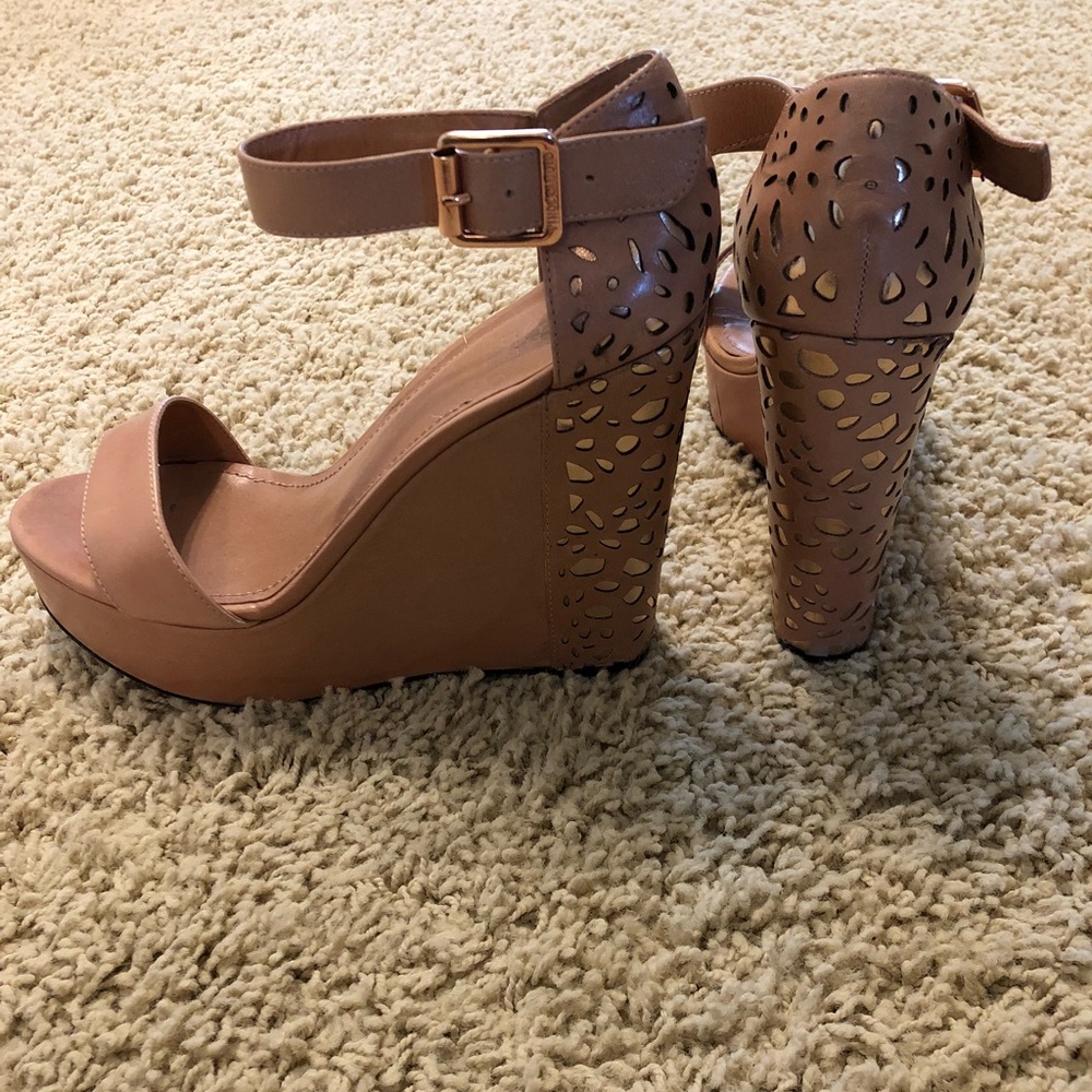 Vince Camuto Brown Leather Wedges with Gold Detail